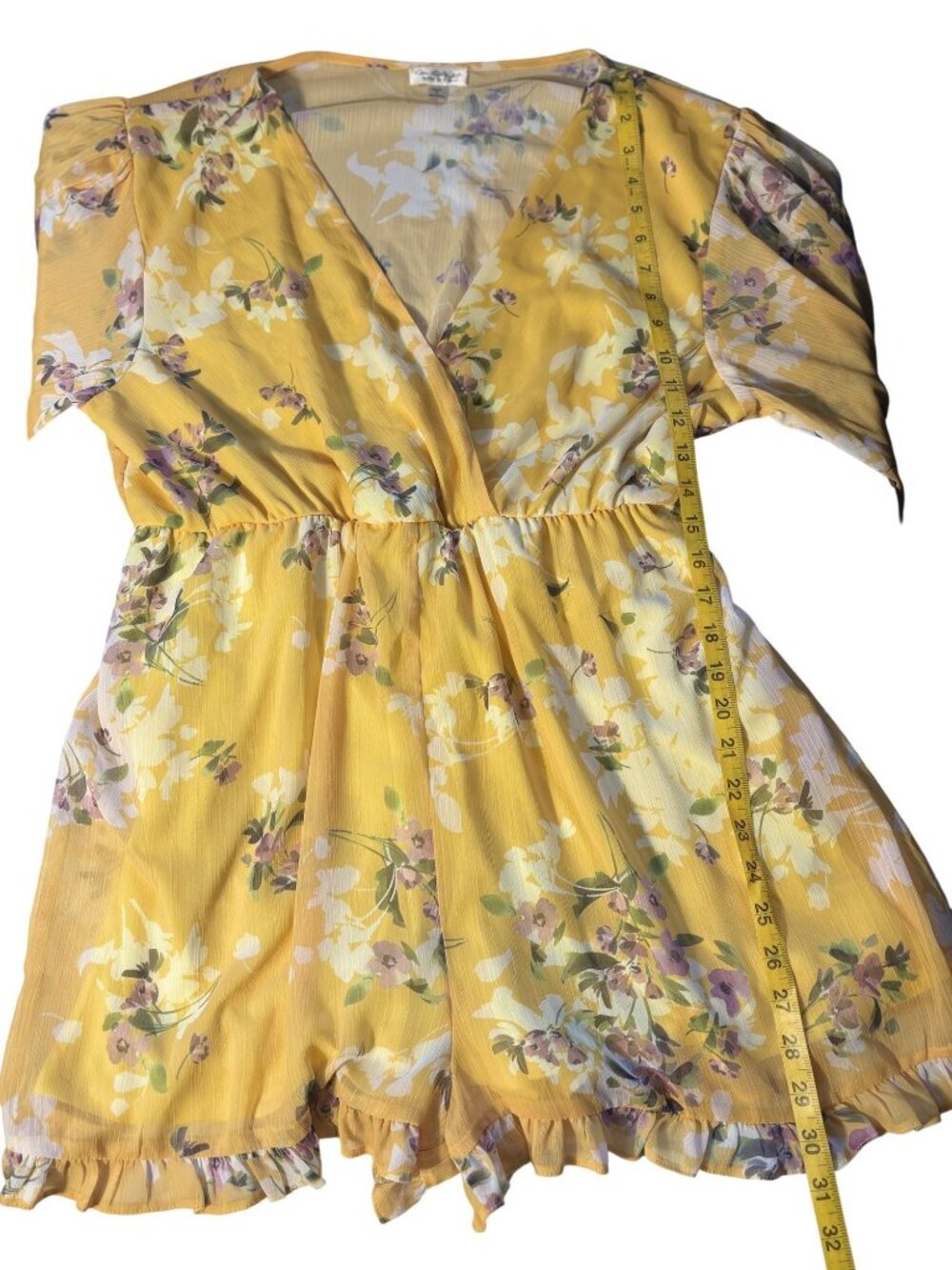 Yellow Floral Long Sleeve Wrap Ruffled Chiffon Romper By Miss Selfridge Size 10 - Picture 4 of 10